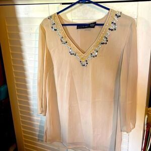 New York City design company beaded semi sheer blouse
